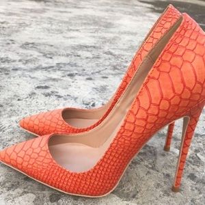 Orange Casual Leather Pumps Snakeskin